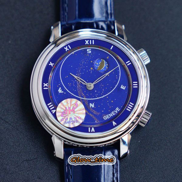 

jhf version pearl tuo automatic 6102p-001 starry sky spin blue dial sapphire mens watch silver steel case leather strap luxry watches, Slivery;brown