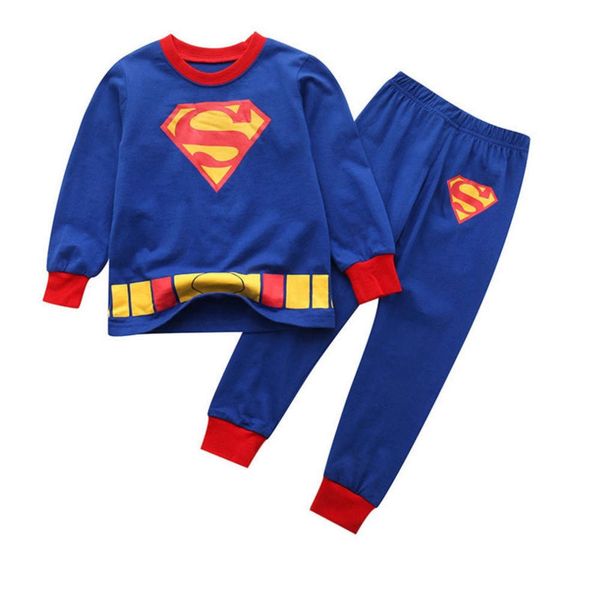 

long 2020 children's cartoon superman sve pajamas suit, Blue;red