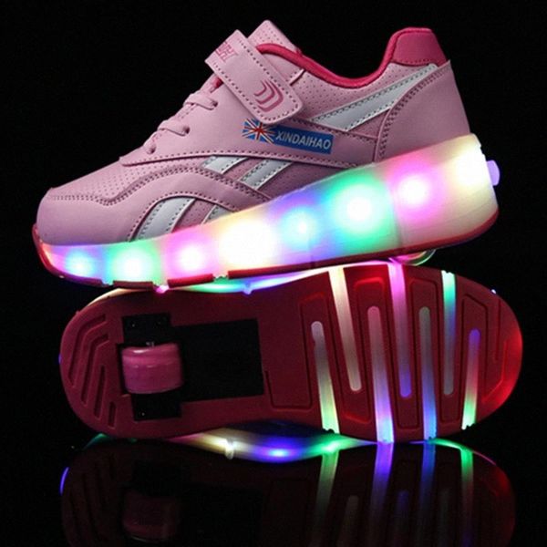 

shoese Pink Black USB Charging Fashion Girls Boys LED Light Roller Skate Shoes For Children Kids Sneakers With Wheels One wheels #VT1g
