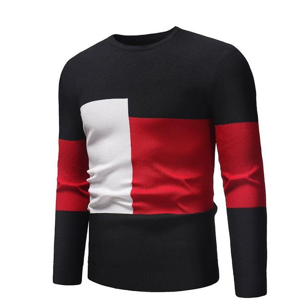 

men's sweaters mens o neck sweater fashion slim fit autumn and winter contrast color matching casual, White;black