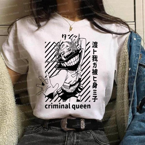 

эстетическая himiko toga женская футболка harajuku мой герой академия милая мультфильм футболка ulzzang японские графические корейские топы, White