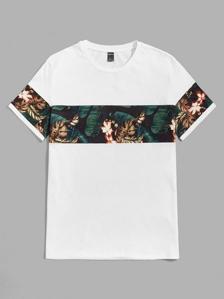 

men tropical print colorblock tee c1cv#, White;black