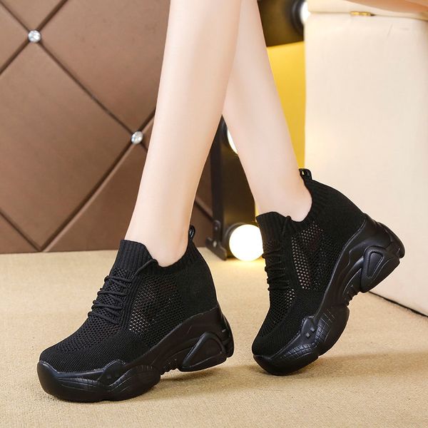 

lucyever 2020 of spring breathable knit platform woman fashion height inreasing ankle boots outdoor women shoes uv3b, Black