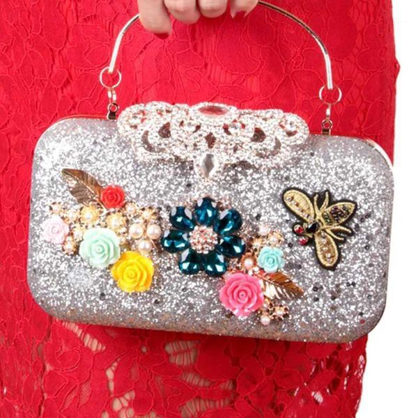 

evening bags ladies wedding flower silver clutch bag women party pearl handbags fashion 2021 rhinestone mini phone purses1