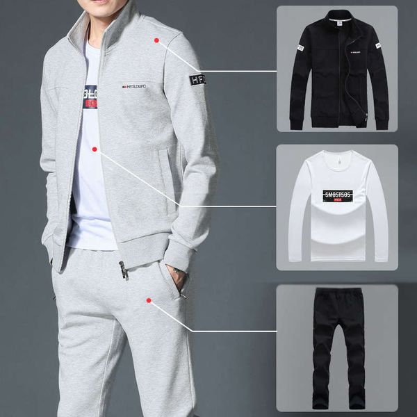 

three piece 2020 new autumn winter sweater sports leisure suit youth men's trousers, Gray