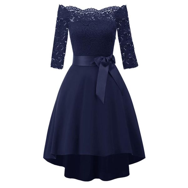 

casual dresses slash neck lace dress princess hollow out floral robe retro swing women half sleeve solid formal vintage, Black;gray