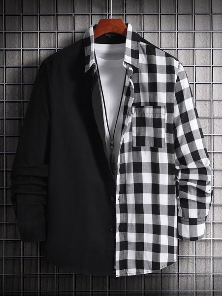 

men gingham print shirt without tee 8268#, White;black