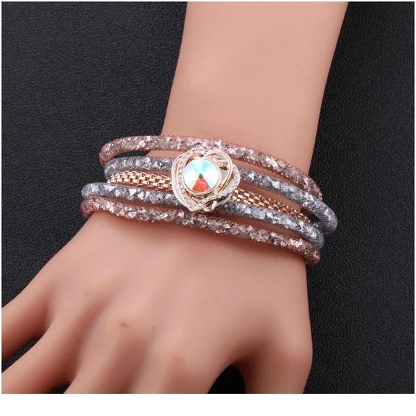 

2019 new snap jewelry 18mm leather rhinestone snap bracelet creative magnetic snap button bracelet bangles for women jllqso, Golden;silver