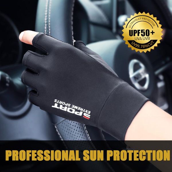 

рыбалка солнцезащитный крем легкие перчатки вождения мужчин прохладный велосипедные женщины высокоэластичные ледяные шелковые две половинные, Black