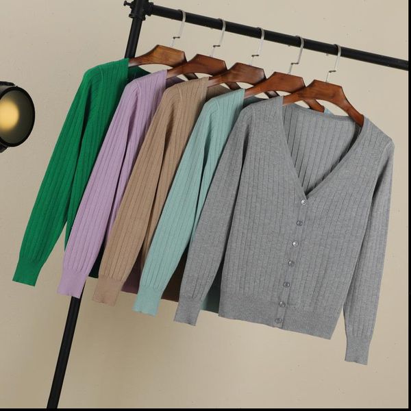 

2021 autumn new women knitted cardigan fashion v neck long sleeve solid cardigan sweater single button casual knit coat pz624, White;black