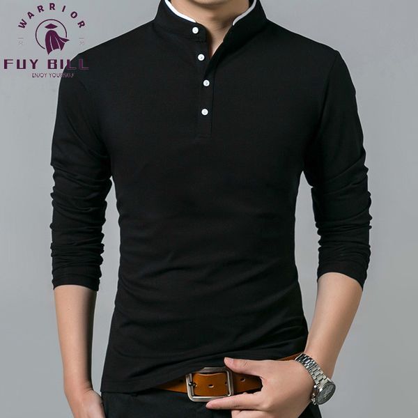 

fuy bill t-shirt cotton t full sleeve tshirt men solid color t-shirts &tees mandarin collar long shirt, White;black