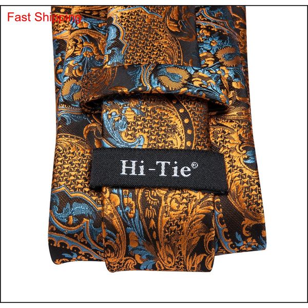 

fast shipping mens silk ties designers fashion yellow black paisley tie hanky cufflinks sets for mens formal wed qylyio queen66, Black;blue