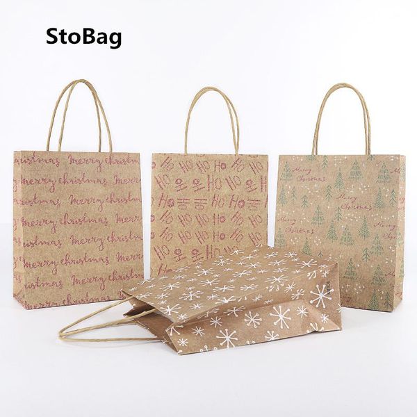 

stobag 12pcs snowflake kraft paper christmas tote gift bags package candy chocolate food snack handle bag chriatmas decorating wmtuaj