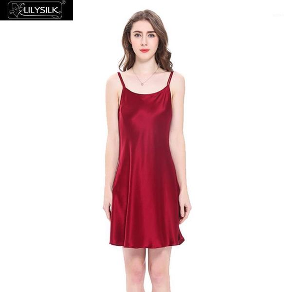 

lilysilk nightgown women night dress sleepwear girls mini pure 100 silk 16 momme scoop neck women's clothing, Black;red