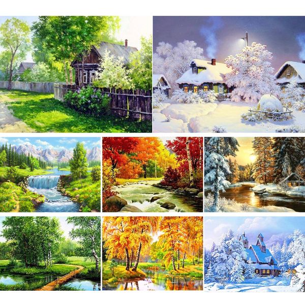 

5d diy diamond painting landscape nature cross stitch kit full drill embroidery mosaic winter picture of rhinestones home decor q1218