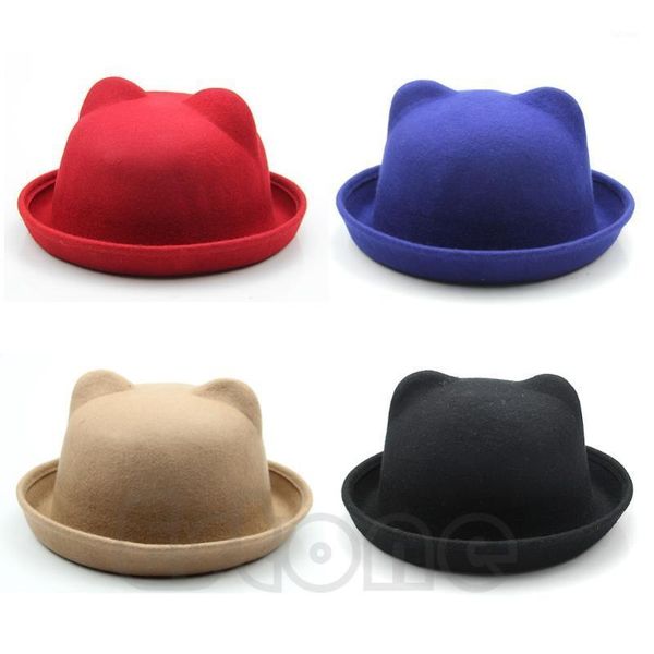 

2020 new new wool parent-child fedora bowler hats cat ear cap1, Blue;gray