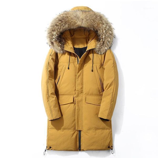

2020 winter ins fire hooded down jacket new men thickening in cross-border long hat hair coat1, Black