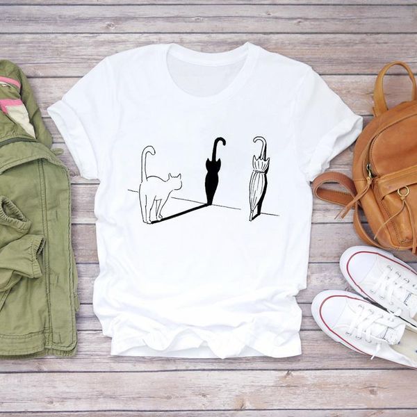 

women t-shirts cat cartoon cute clothing printing pet 90s summer autumn print lady womens graphic t shirt female tee t-shirt, White