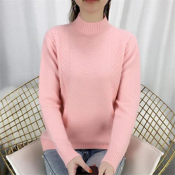 

2021 new female autumn new korean fashion high white collar 10 colours bottomming sweater women fzaa, White;black