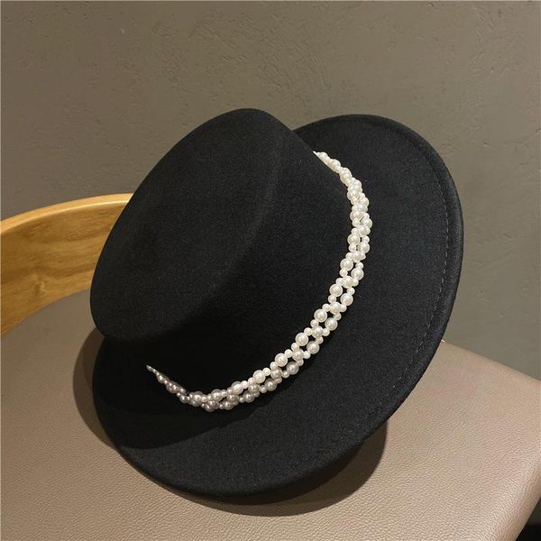 

korean version of pearl wool hat british flat black jazz hat, Blue;gray