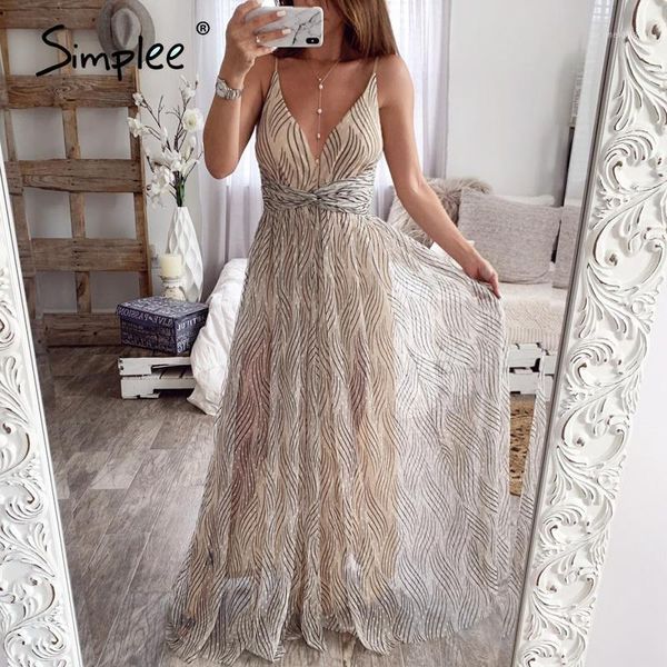 

simplee v-neck spaghetti strap women party dress elegant striped female long sundress summer style ladies maxi dress 20201, Black;gray