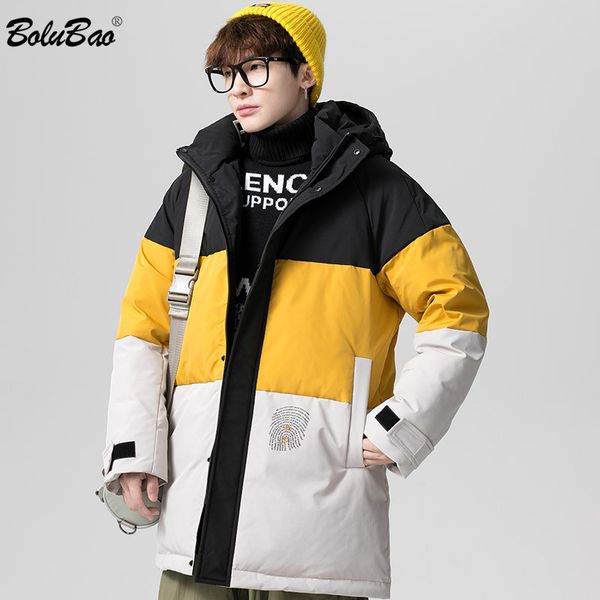 

bolubao brand men winter new down jacket men fashion hooded warm down jacket patchwork casual long down coats male q1209, Black