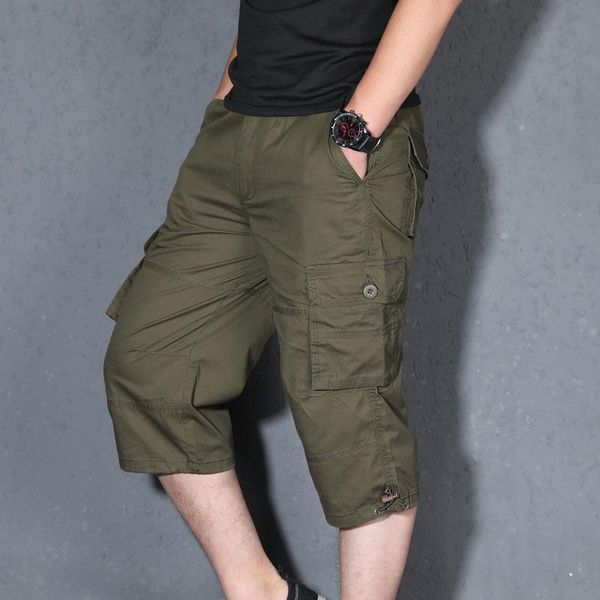 

men tactical camouflage capri pants men cotton polyester cropped quick dry trousers fashion casual tour, Black