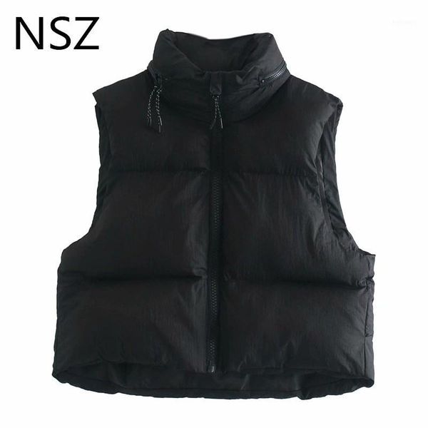 

nsz women black oversized cropped warm vest sleeveless padded jacket coat winter tank fashion waistcoat1, Black;white