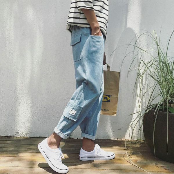 

2020 new casual wild student jeans street fashion style mens jeans korean version of the trend straight pants, Blue