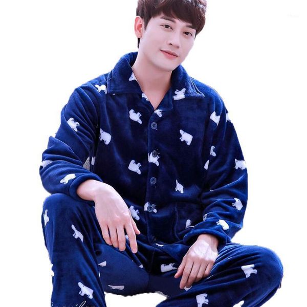 

men's tracksuits winter pajamas for men turn-down collar cardigan male sleepwear pyjamas men lounge flannel pajama set plus size1, Black;brown