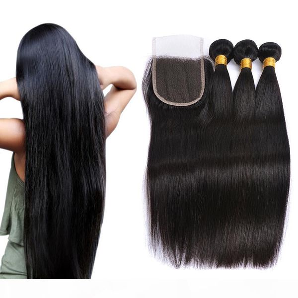 

laurinda hair 8a peruvian indian brazilian brazilian virgin hair 3 bundles with lace closure and baby hair straight waves, Black;brown