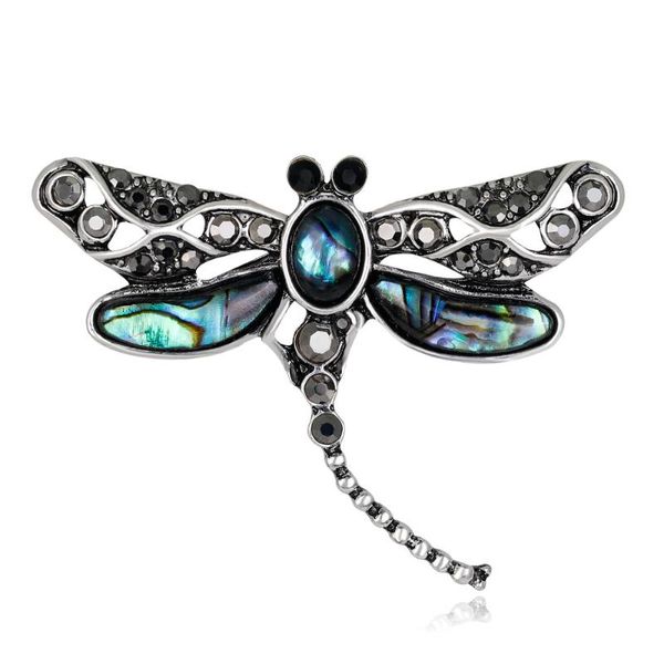 

shell rhinestone animal women dragonfly brooch pin, Gray