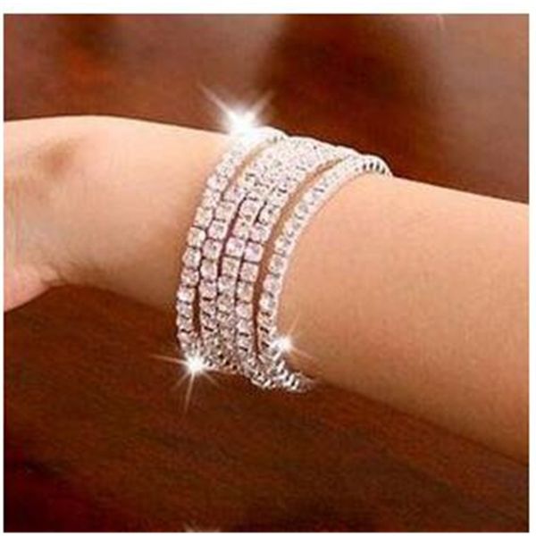 

bridal bangle fashion bracelet crystal wedding rhinestone stretch wristband for bridesmaid, 1, 2, 3, 4, 5, 8 rows, Golden;silver