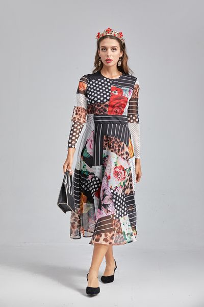 

2021 spring long sleeve o neck milan runway dress designer dress brand same style dress 12.14-12, Black