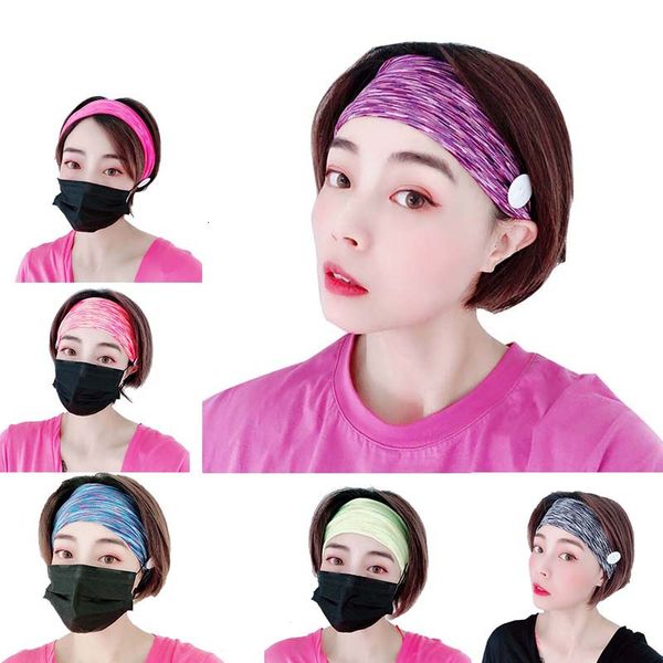 

dhl shipping headband with face mask for women turban soft yoga sports elastic hairband fashion non-slip headwear with buttons kimter-z53a