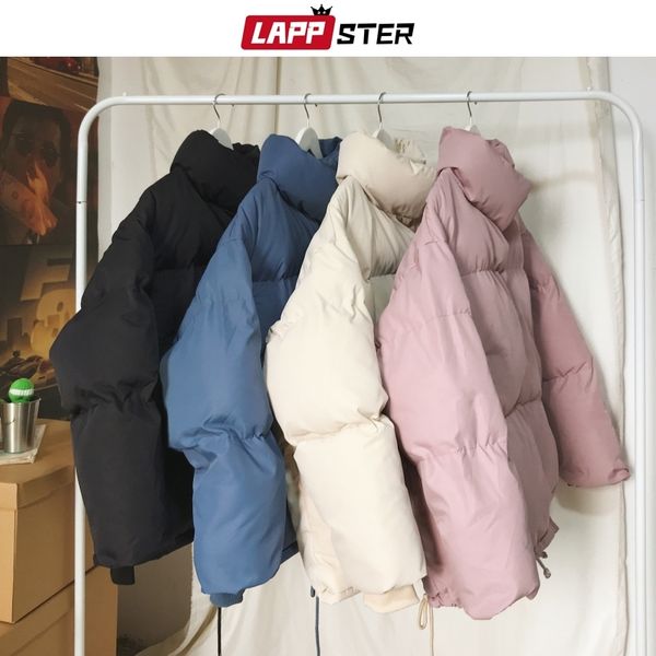 

lappster three colors bubble coat winter jacket mens solid harajuku korean parka windbreaker couple casual thick clothes t200102, Black