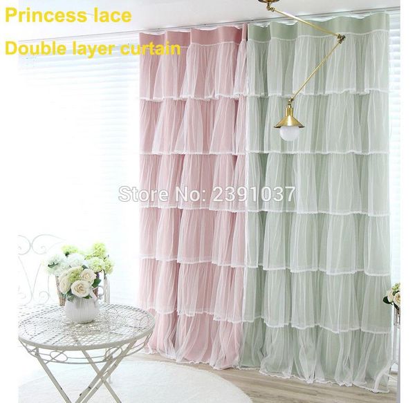 

curtain & drapes 2021 korean princess curtains for kids pink lace cloth curtain+voile sheer black out fabric customized children room