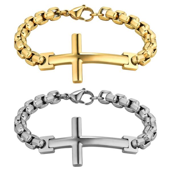

link, chain boniskiss creative cross design classic stainless steel men's bracelet gold silver color handsome christmas gifts jewelry, Black