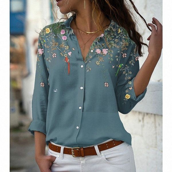 

women's floral theme blouse shirt floral graphic button print shirt collar casual streetwear green light green / 3d print x40z#, White