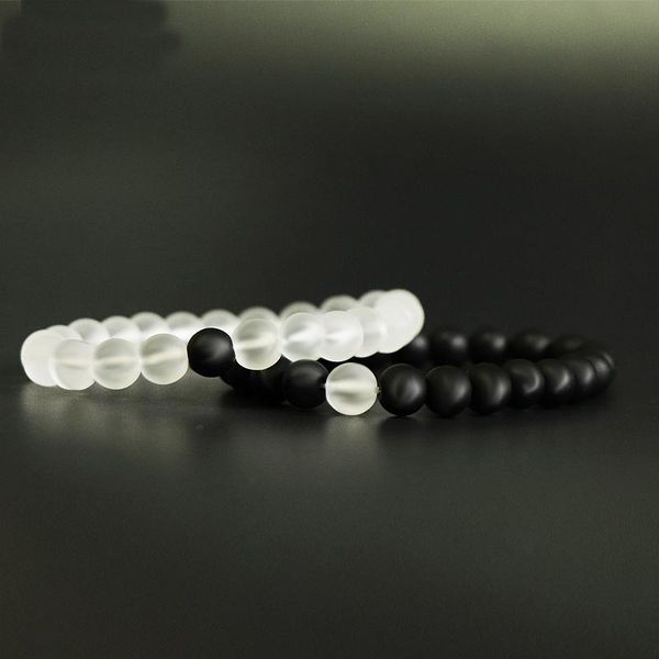 

beaded, strands 2pcs/set couples distance bracelet classic natural stone white and black yin yang beaded bracelets for men women friend