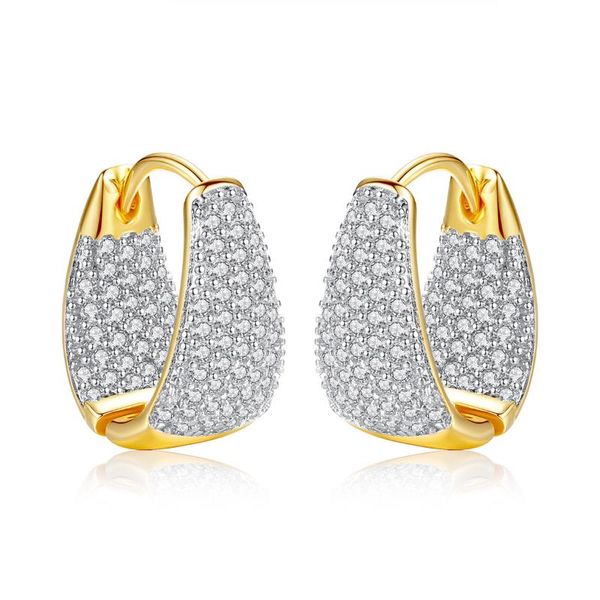 

charm drop fashion gold color full cubic zirconia small thick hoop earrings for lady women's commuting jewelry, Golden