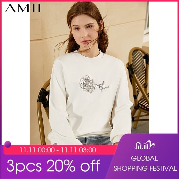 

amii minimalism autumn winter fashion hoodies for women causal printed oneck sweatshirt women pullover female 12040550 201106, Black