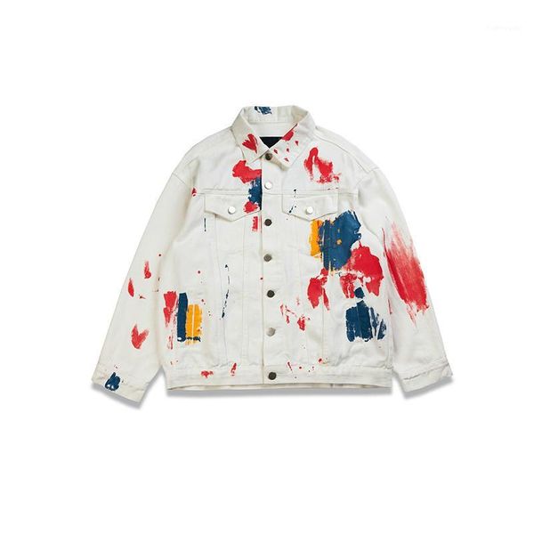 

men's brand denim jacket fashion painted jean jacket hi street spring autumn coat for couples1, Black;brown