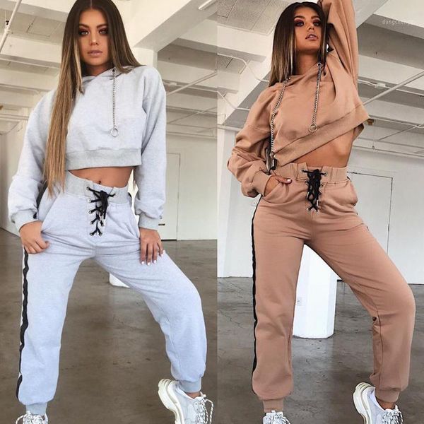 

european and american new women's hooded casual sports suit1, White