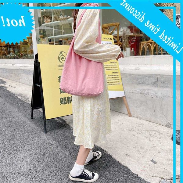 

03284 korean version ins fresh plain single shoulder portable shopping literature and art schoolgirl bag