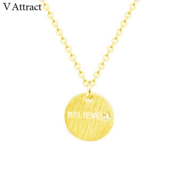 

v attract letter charm believe bird choker necklaces 2020 vintage jewelry geometric round pendant gargantilha friends gift, Silver