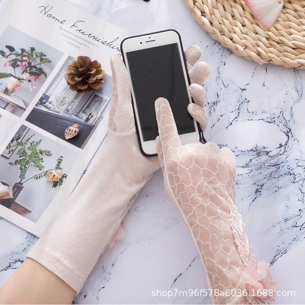 

five fingers gloves long light and breathable outdoor sports cycling driving electric cars women' sunscreen lace sexy, Blue;gray