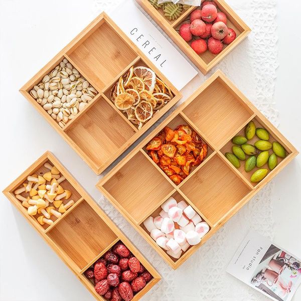 

bamboo wood creative dried fruit box 2/3/4/6/9 grids nut candy container divided snack dried fruit tray