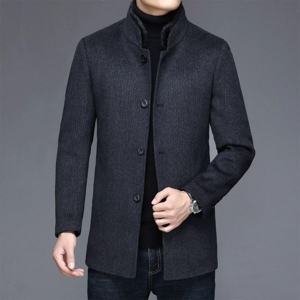 

men's wool & blends manufacturers selling winter pure color middle-aged men cloth coat a detachable bladder undertakes, Black