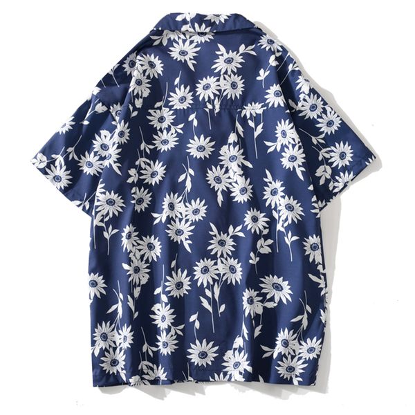 

2021 new aelfric eden white flower print hip hop men shirts streetwear harajuku casual summer hawaii oversize short sleeve blue 4548